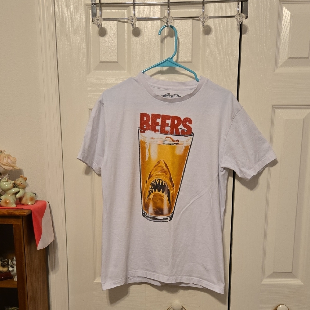 White Graphic Tee with Shark Print